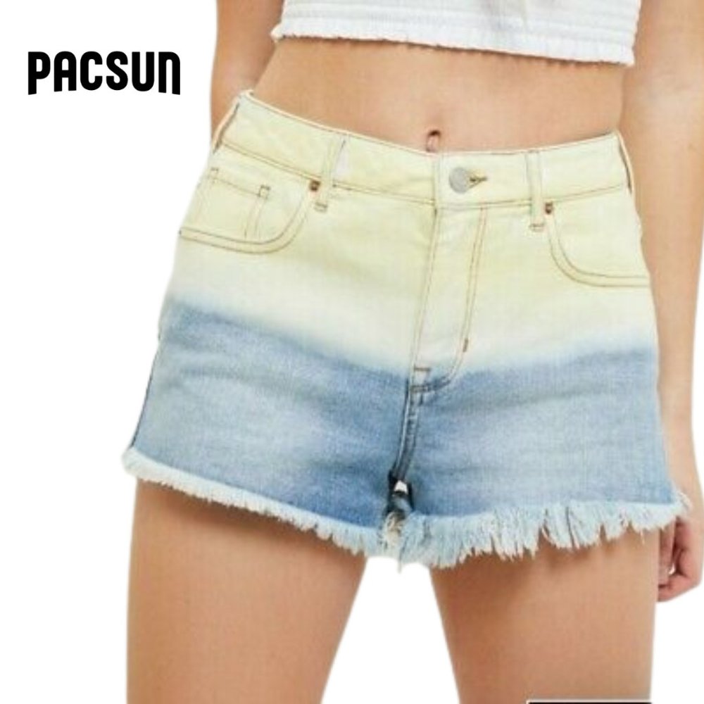 PacSun Women's High Rise Festival Tie Dye Frayed Hem Jean Shorts 23R Extra Small